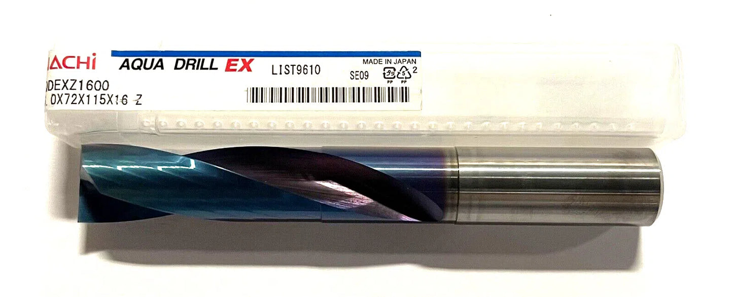 NACHI 16mm Solid Carbide Drill 2xD AQUA EX Coating 180° Made In Japan