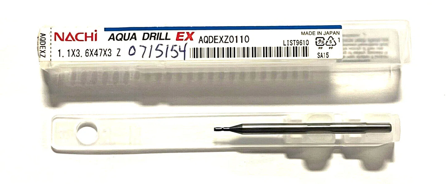 NACHI 1.1mm Solid Carbide Drill 2xD Aqua EX Coating 180° 2 Flute Made In Japan