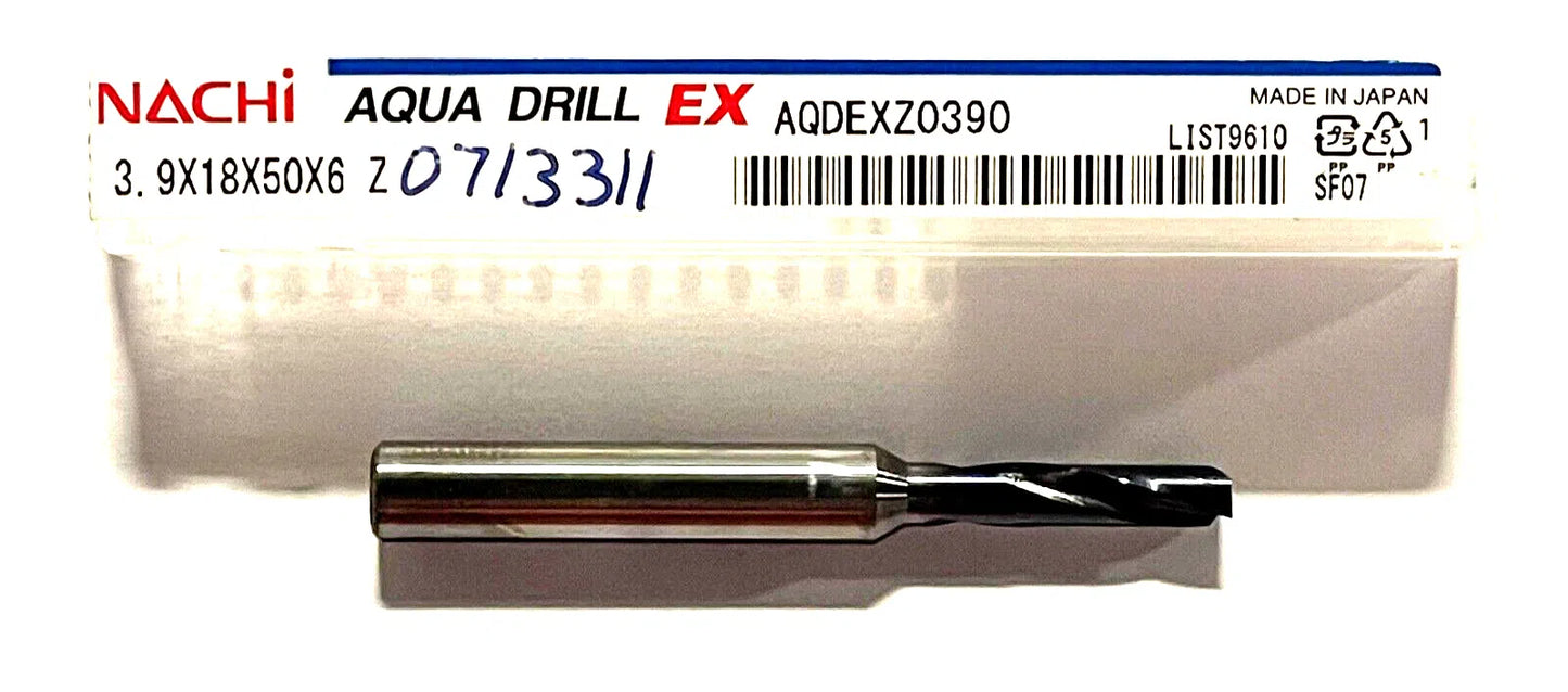 NACHI 3.9mm Solid Carbide Drill 2xD Aqua EX Coating 180° 2 Flute Made In Japan