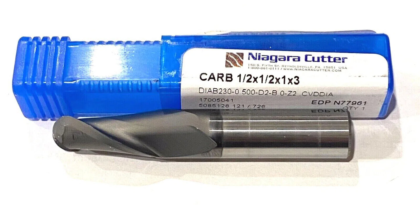 Niagara Cutter 1/2" Carbide Ball End Mill Diamond Coated 1/4" Radius 30° Helix