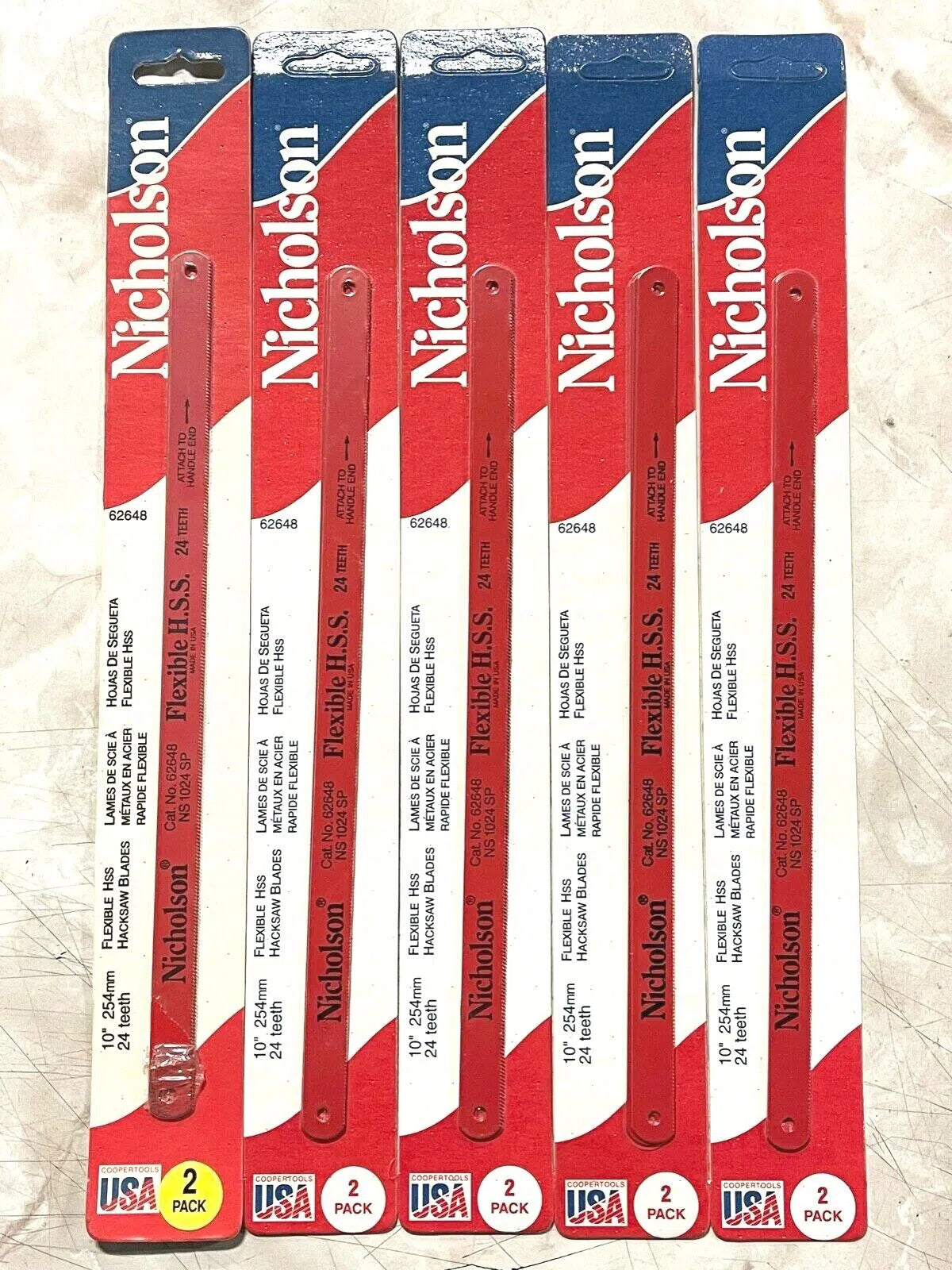 Nicholson 10" x 24 Teeth Hacksaw Blades Flexible High Speed Steel USA Made 10pk