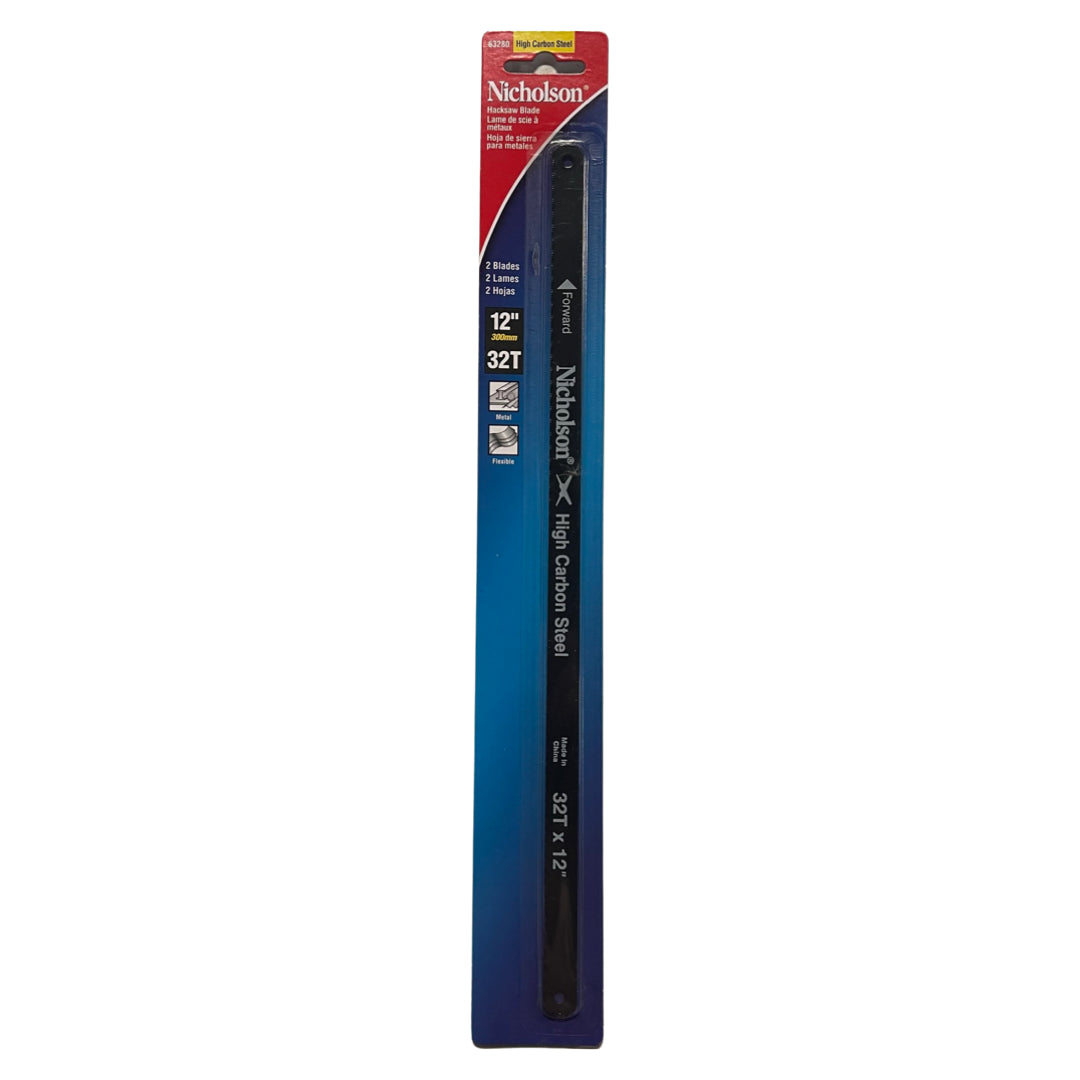 Nicholson 12" x 32T Hacksaw Blades High Carbon Steel Shatterproof Blade 10 Pack