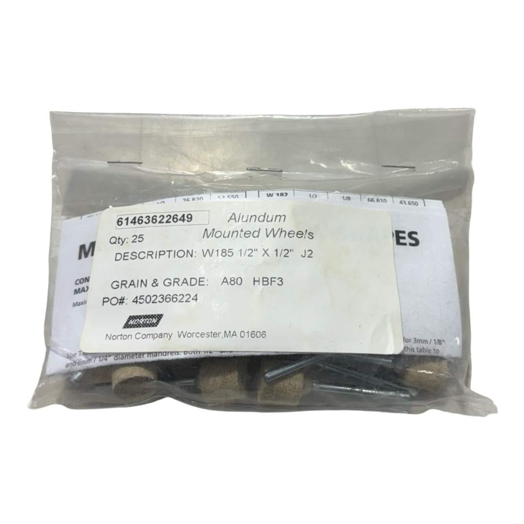 Norton 1/2" x 1/2" x 1/8" Cotton Fiber Mounted Points 80 Grit Aluminum Oxide 25pk