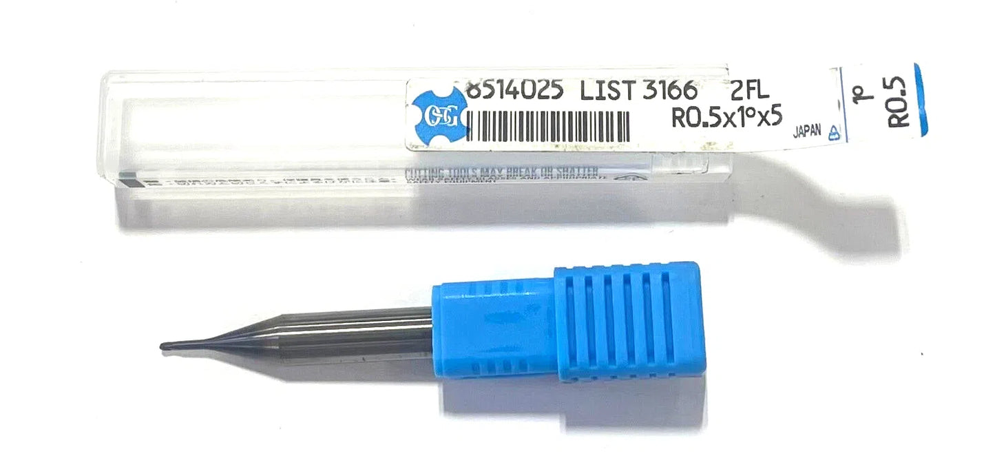OSG 1mm Carbide Ball Nose End Mill 2 Flute 1° TiAlN Coating 0.5mm Radius 8514025