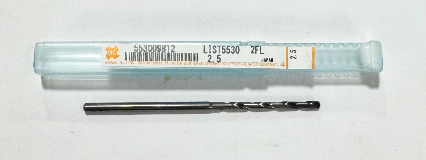 OSG 2.5mm Solid Carbide Drill 10xD Coolant Thru 2 Flute WD1 Coated