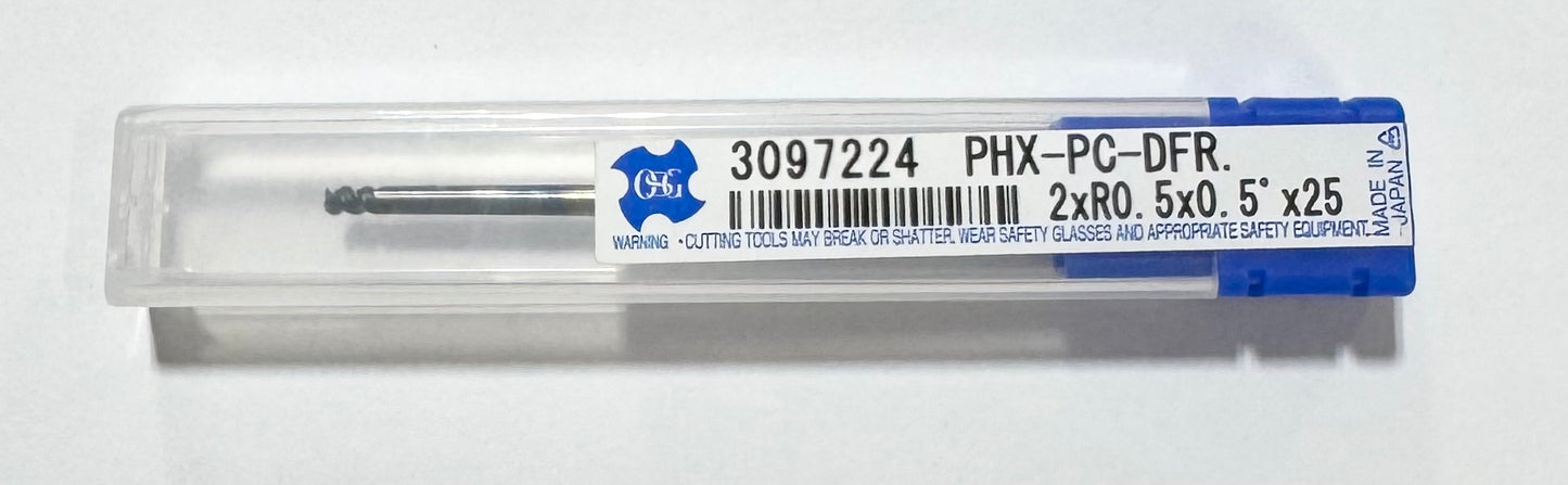 OSG 2mm Carbide Tapered End Mill 3 Flute AlTiCrSiN 0.5mm Radius