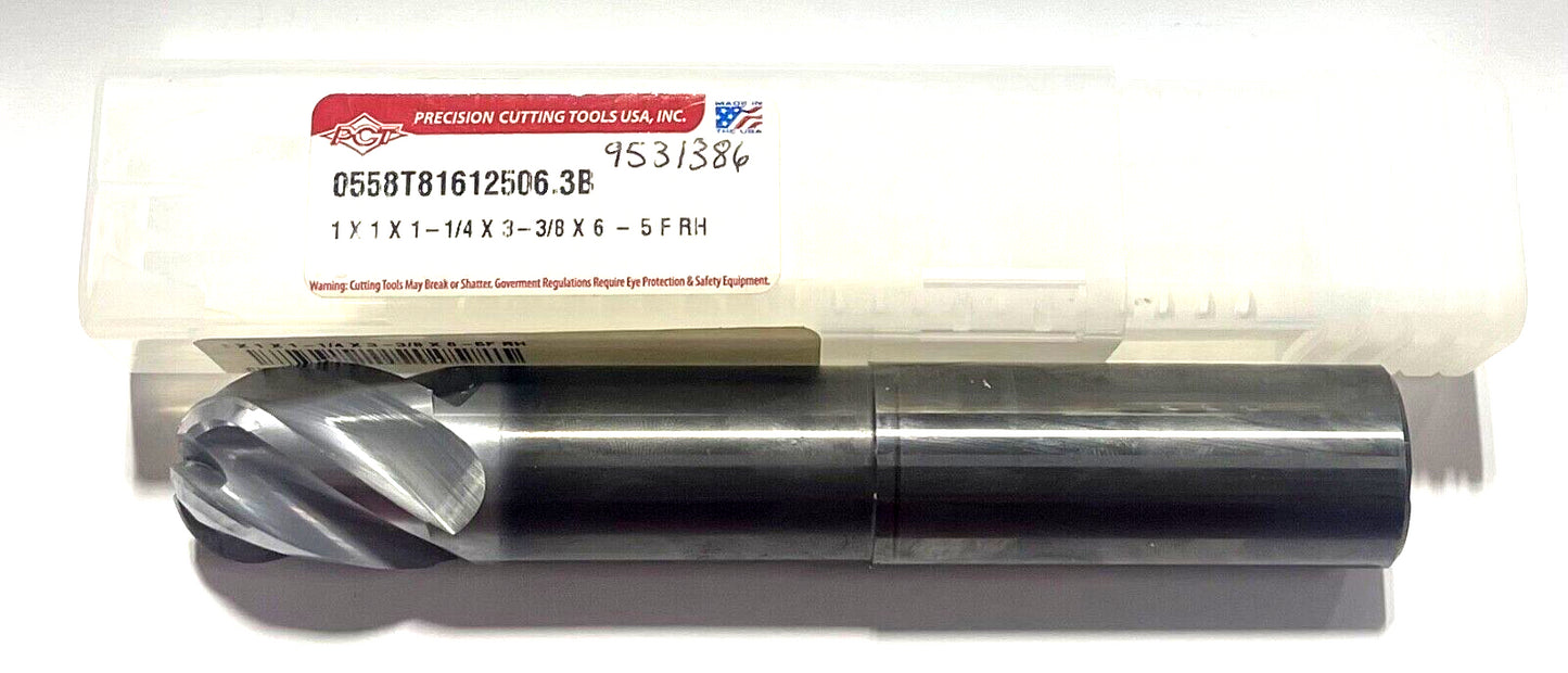 PCT 1" Carbide Ball Nose End Mill 5FL Necked Exxtral Silver Variable Helix USA