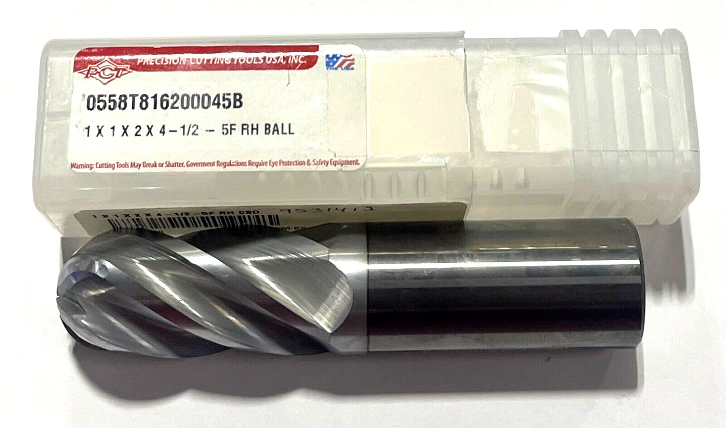 PCT 1" Carbide Ball Nose End Mill 5FL Variable Pitch 1/2" Radius Exxtral Silver