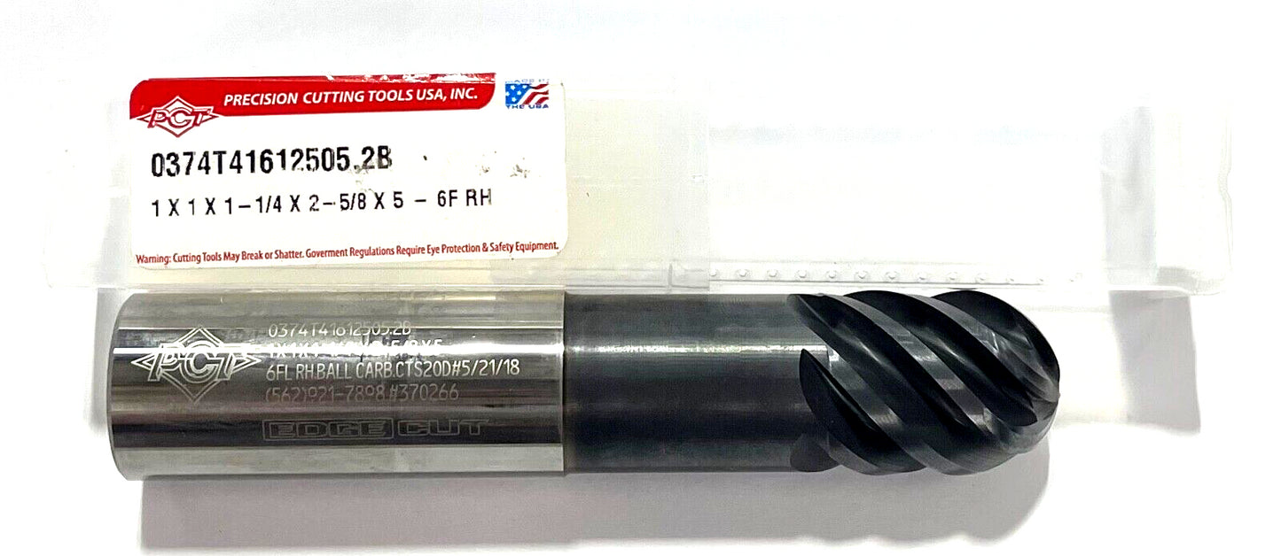 PCT 1" Carbide Ball Nose End Mill TiAlCN Coating 6FL with Neck Relief USA Made