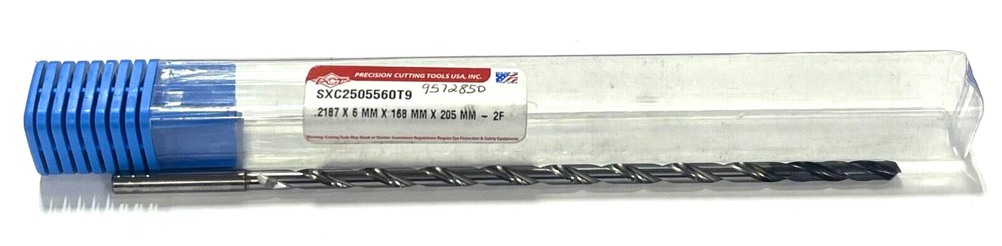 PCT 5.55mm Solid Carbide Drill 25xD TiAlCN Tipped 135° Point Coolant Thru 2FL