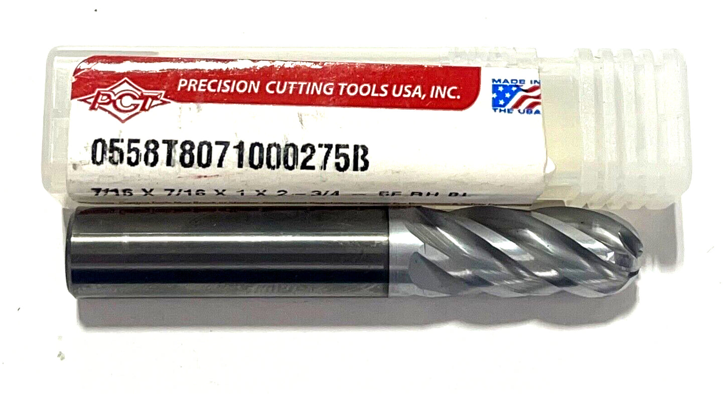 PCT 7/16" Carbide Ball Nose Stub End Mill AlTiCrN Coating 5FL Variable Pitch