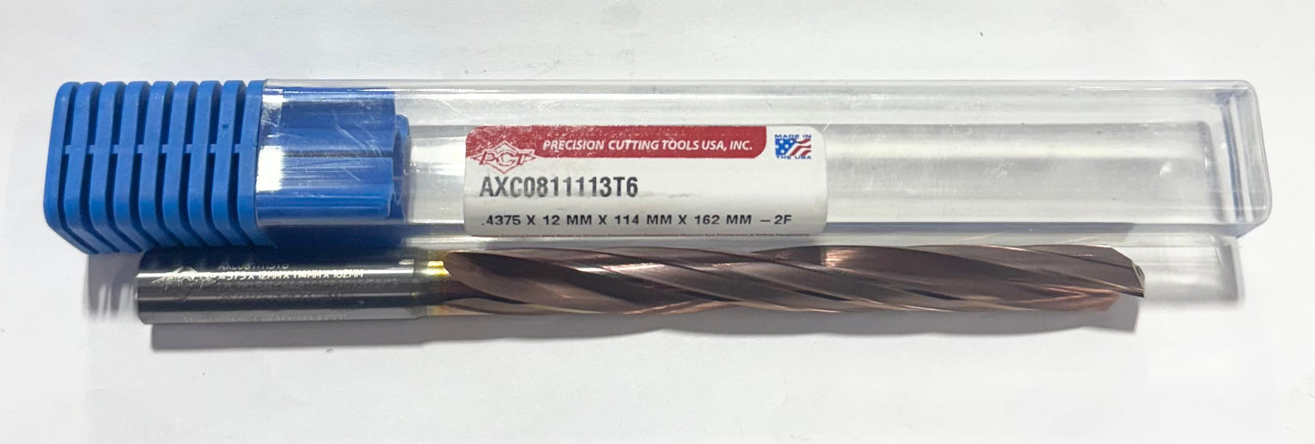 PCT 7/16" Solid Carbide Drill 8xD Coolant Thru 2 Flute ZicroPlus 135 Deg