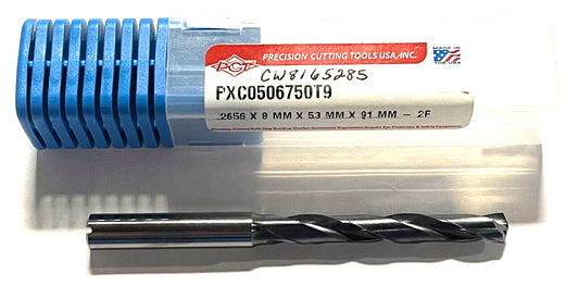 PCT .2656 Solid Carbide Drill 5xD Coolant Thru 150° 2FL Varianta Supral Coated