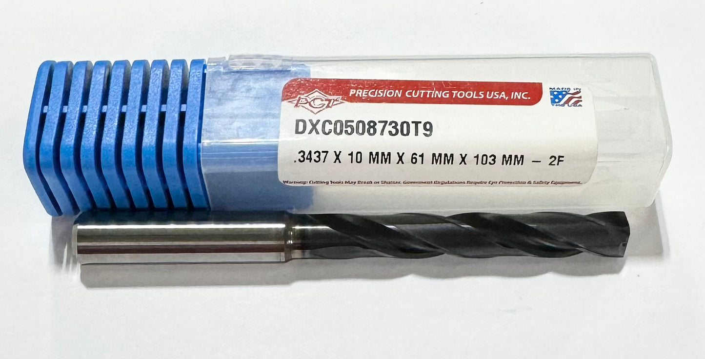 PCT .3437" Solid Carbide Drill 5xD Coolant Thru TiAlCN Coated 2FL USA