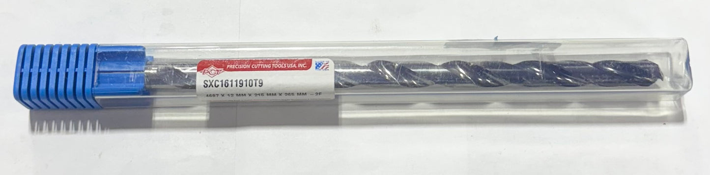 PCT .4687" Solid Carbide Drill 16xD Coolant Thru, 2FL, Double Margin, TiAICN