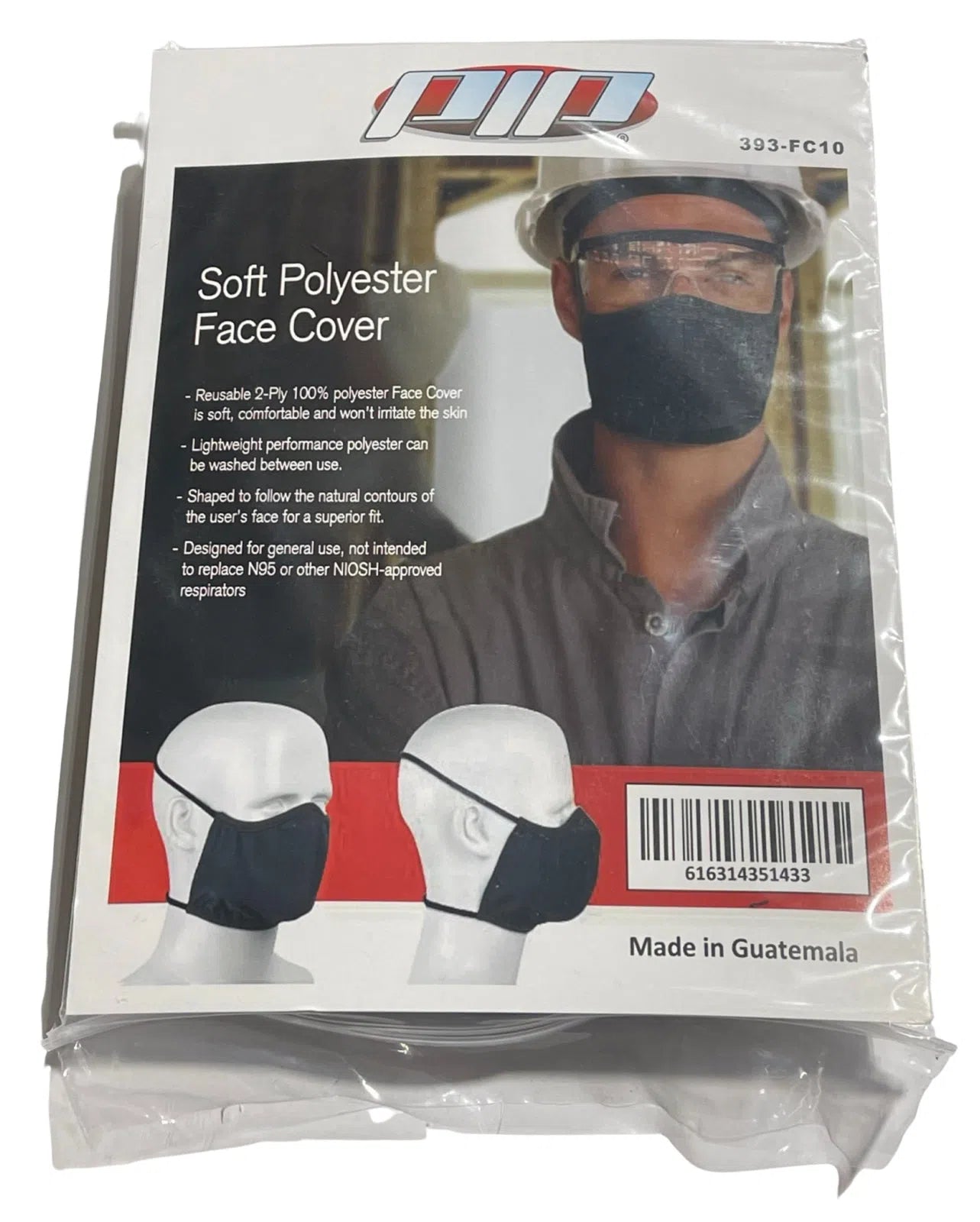 PIP Soft Polyester Face Mask Cover Reusable 2-Ply PPE Masks 3 Pack 393-FC10