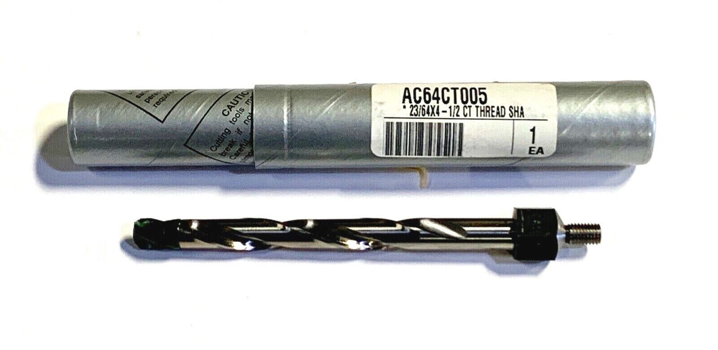 Precision Twist Drill 23/64" Carbide Tipped 1/4-28 Threaded Shank Drill HSS USA