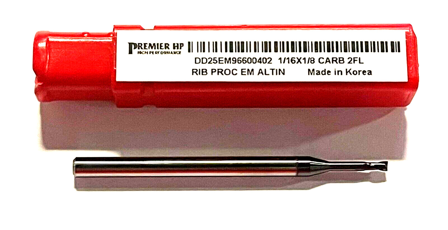 Premier HP 1/16" Carbide End Mill High Performance Rib Processing AlTiN 2 Flute
