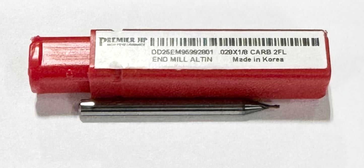 Premier HP .028" Carbide End Mill AlTiN Coated 2 Flute 1/8" Shank