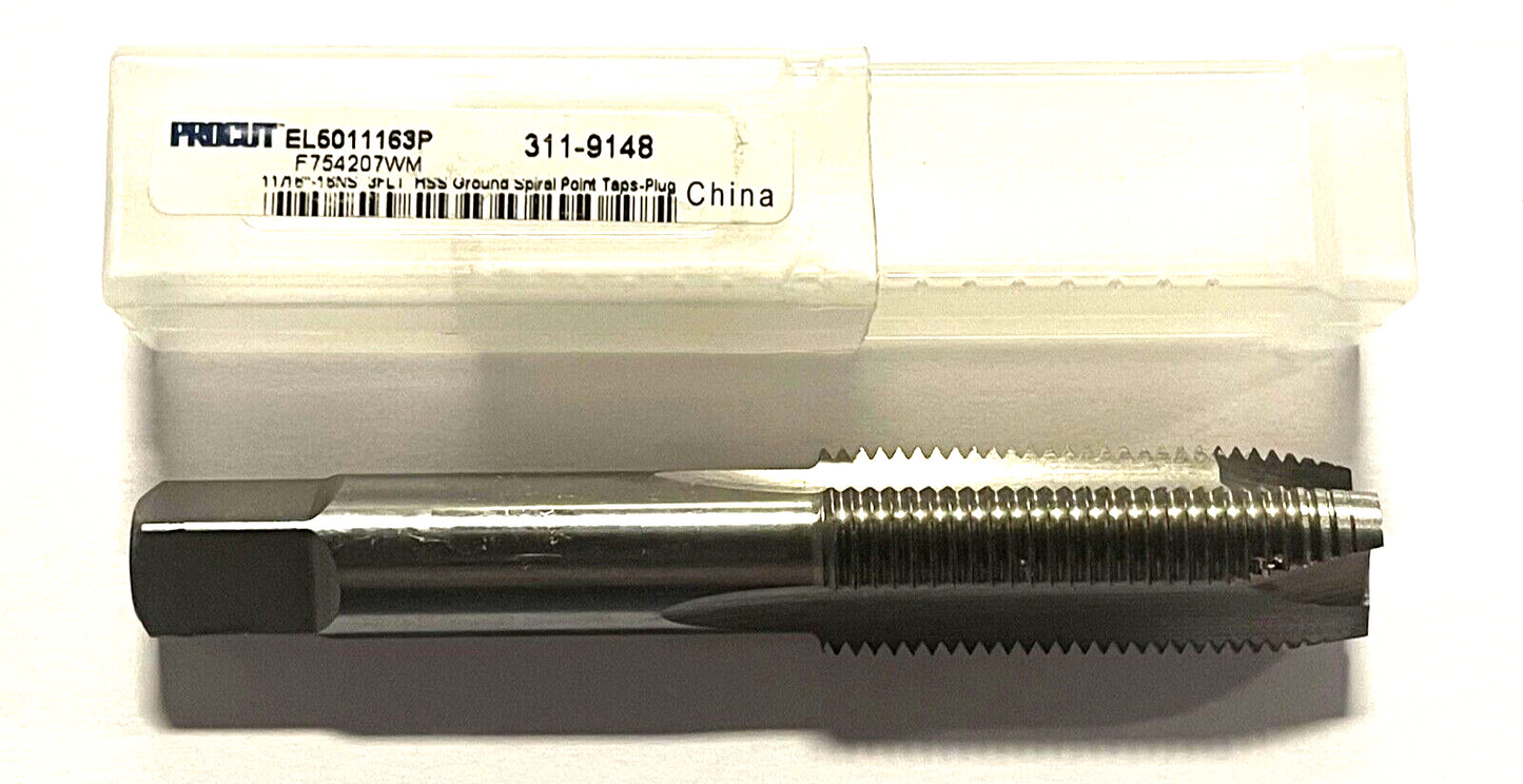 ProCut 11/16-16 Tap HSS Spiral Point Plug Tap 3 Flute H3 Bright Finish