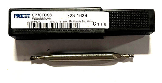 ProCut 3/32" Cobalt M42 Double End Mill 3/16" Shank 2 Flute Center Cutting