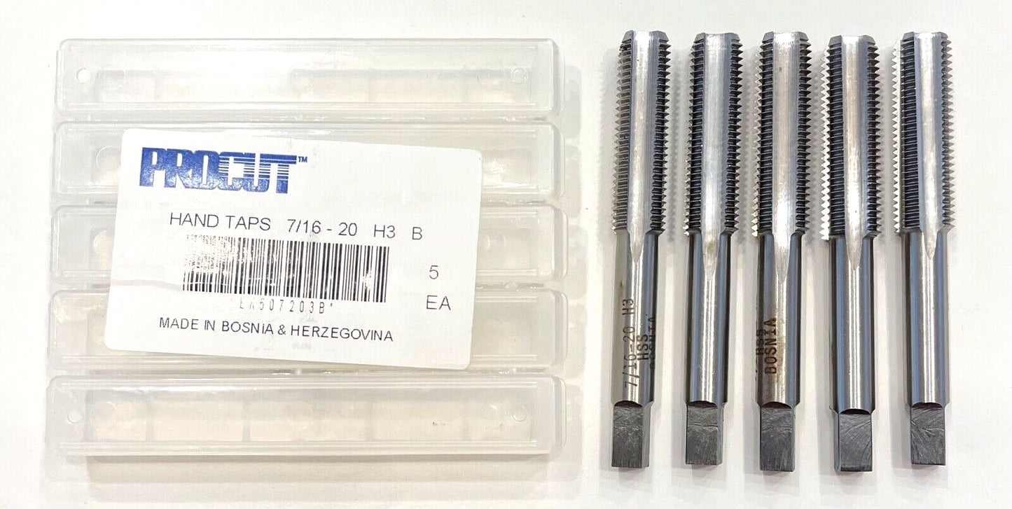 ProCut 7/16-20 Tap HSS Hand Taps H3 Bottoming 4 Flute 5 Pack