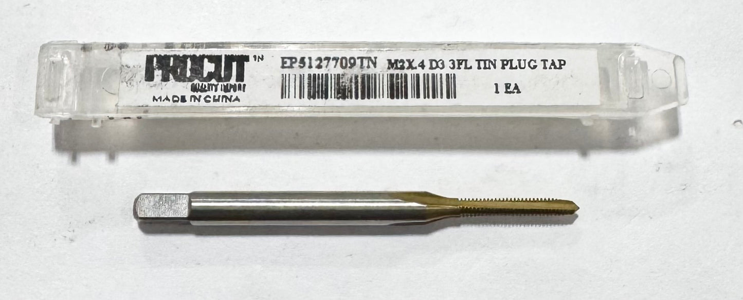 ProCut M2 x 0.4mm HSS Straight Flute Tap, 3 Flute, Tin Coated Plug Tap