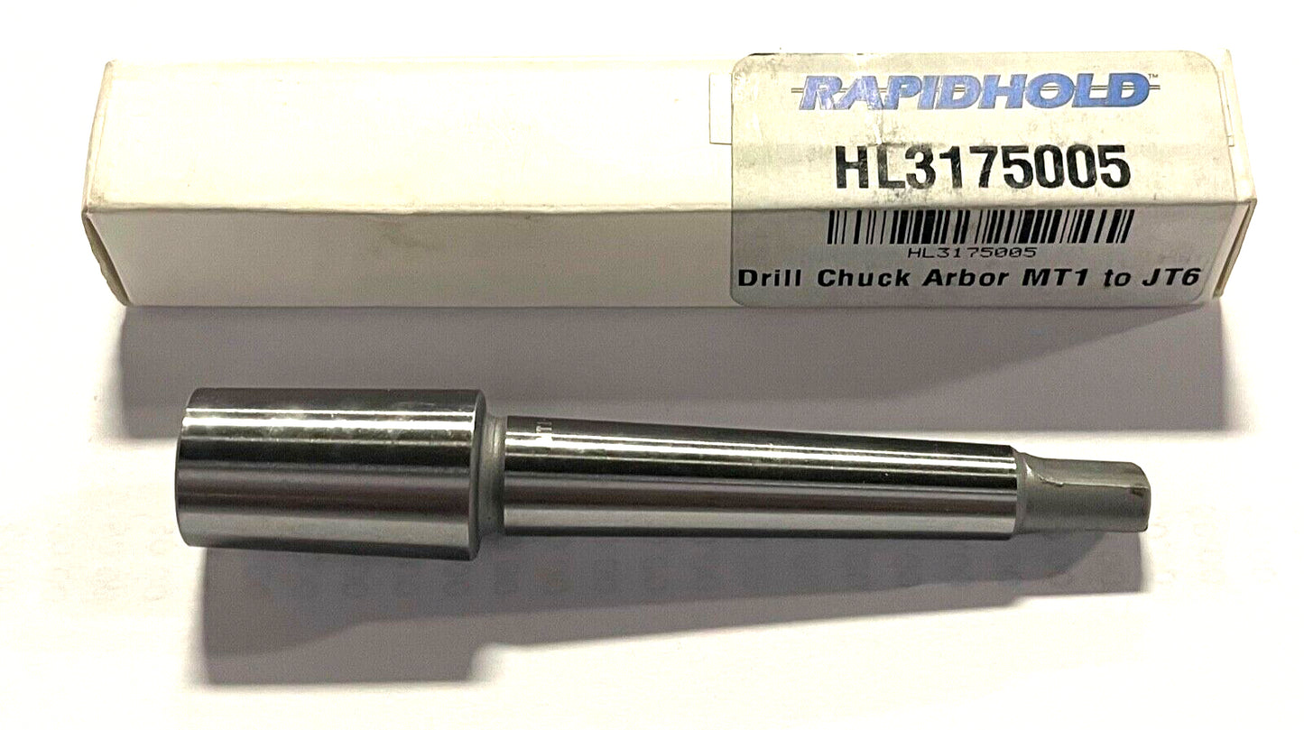 RapidHold Drill Chuck Arbor With Tang MT1 to JT6
