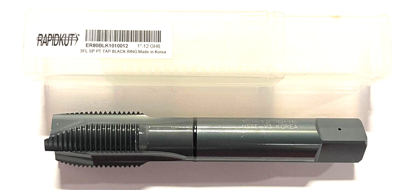 RapidKut 1"-12 HSSE-V3 Spiral Point Plug Tap Steam Oxide Black Ring 3FL GH6