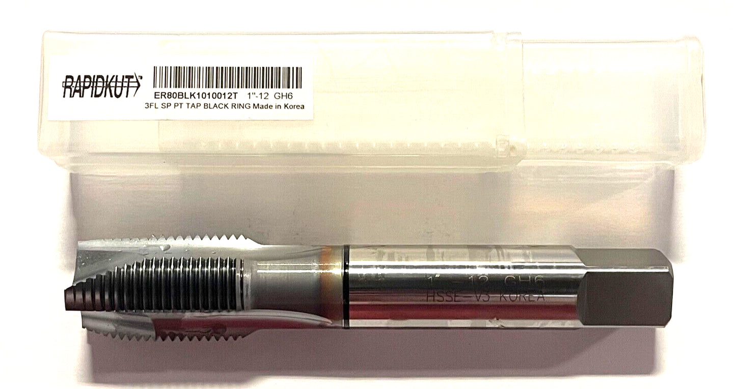 RapidKut 1"-12 HSSE-V3 Spiral Point Plug Tap TiCN Coated Black Ring 3FL GH6