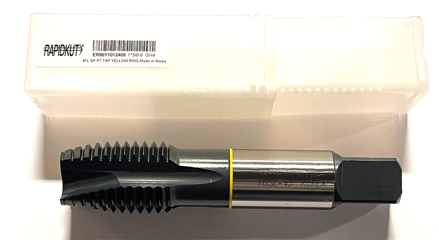 RapidKut 1-3/8"-6 HSSE-V3 Spiral Point Plug Tap Yellow Ring 4 Flute GH4