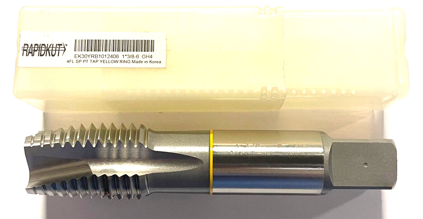 RapidKut 1-3/8"-6 Spiral Point Tap High Performance Yellow Ring 4 Flute H4