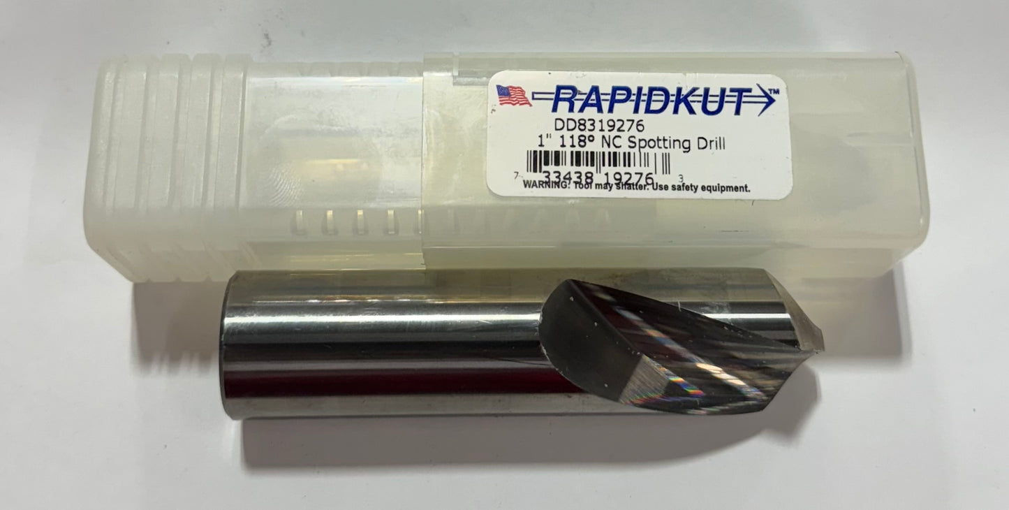 RapidKut 1" Solid Carbide 118 Degree NC Spotting Drill USA Made