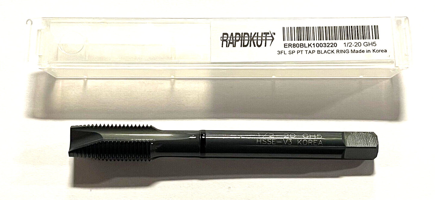 RapidKut 1/2-20 HSSE-V3 Spiral Point Plug Tap 3FL H5 High Performance Black Ring