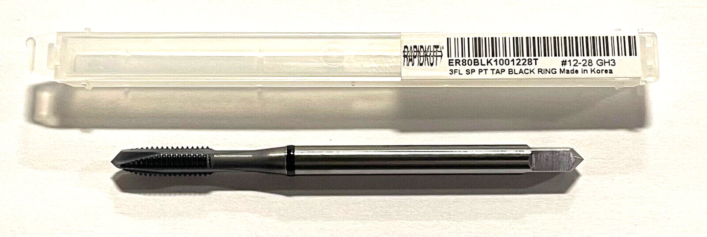 RapidKut 12-28 High Vanadium Steel Spiral Point Plug Tap TiCN Black Ring 3FL GH3