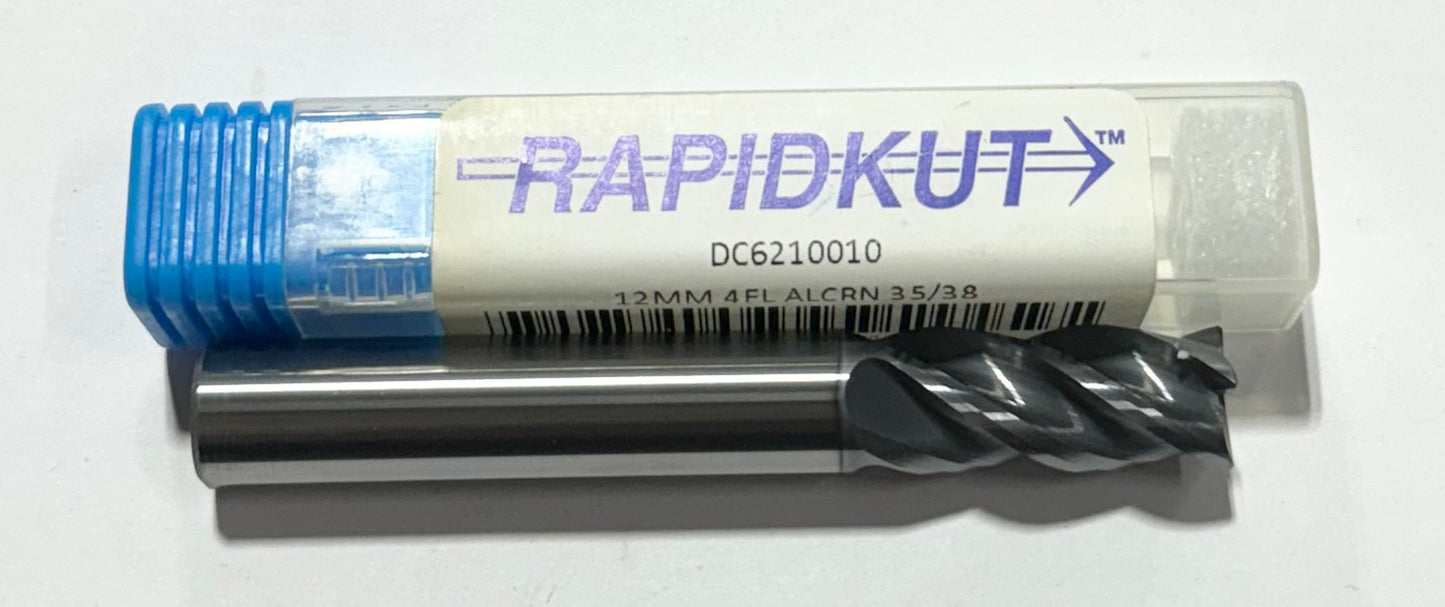 RapidKut 12mm Carbide End Mill AlCrN Coated 4 Flute High Performance