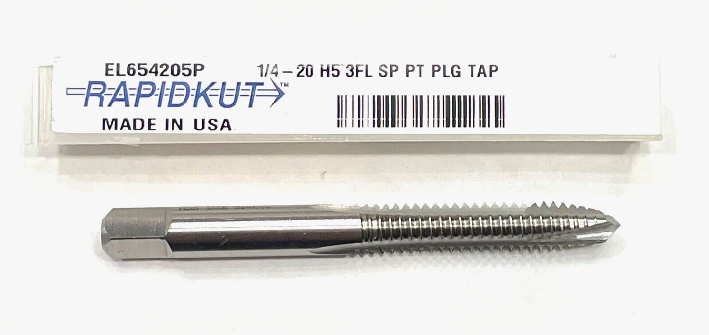 RapidKut 1/4-20 Tap HSS Spiral Point Plug Tap 3 Flute H5 USA Made