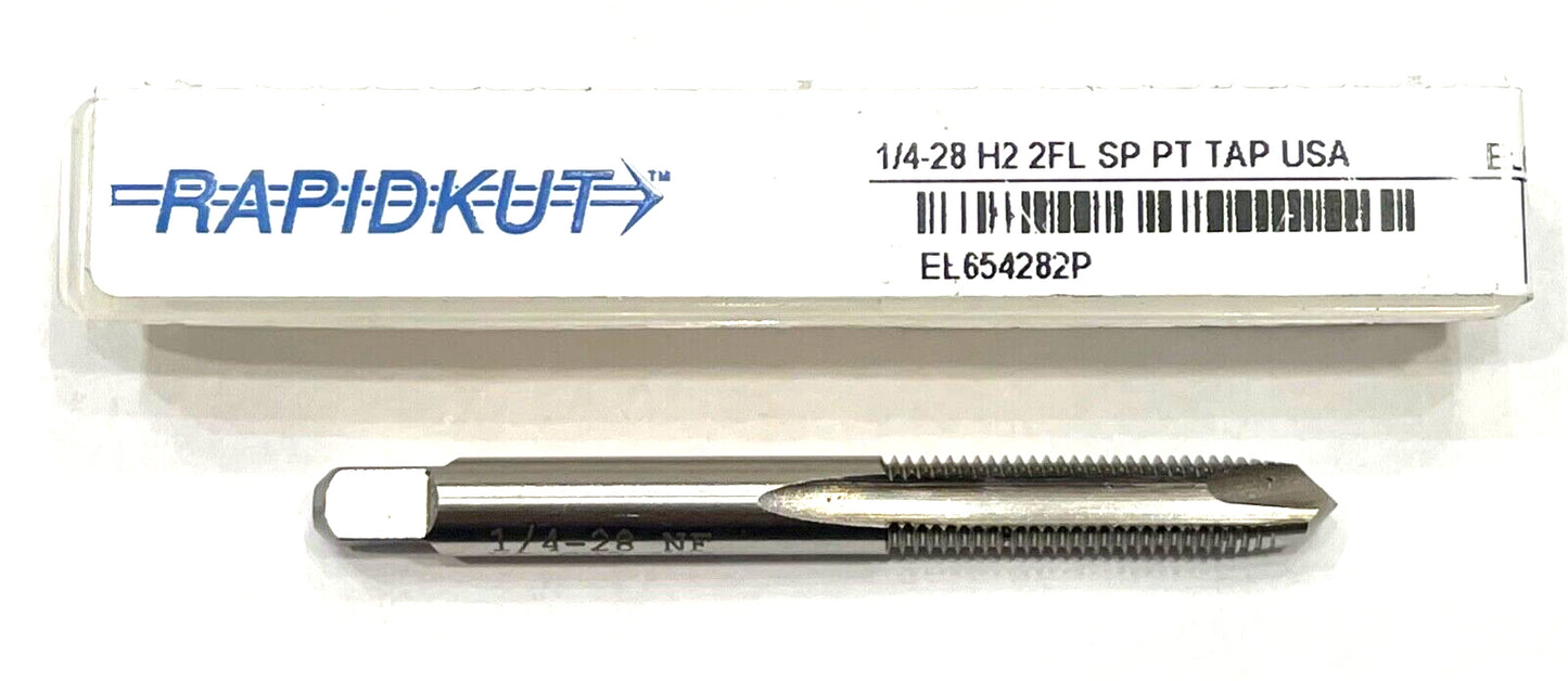RapidKut 1/4-28 Tap HSS Spiral Point Plug Tap 2 Flute H2 USA Made