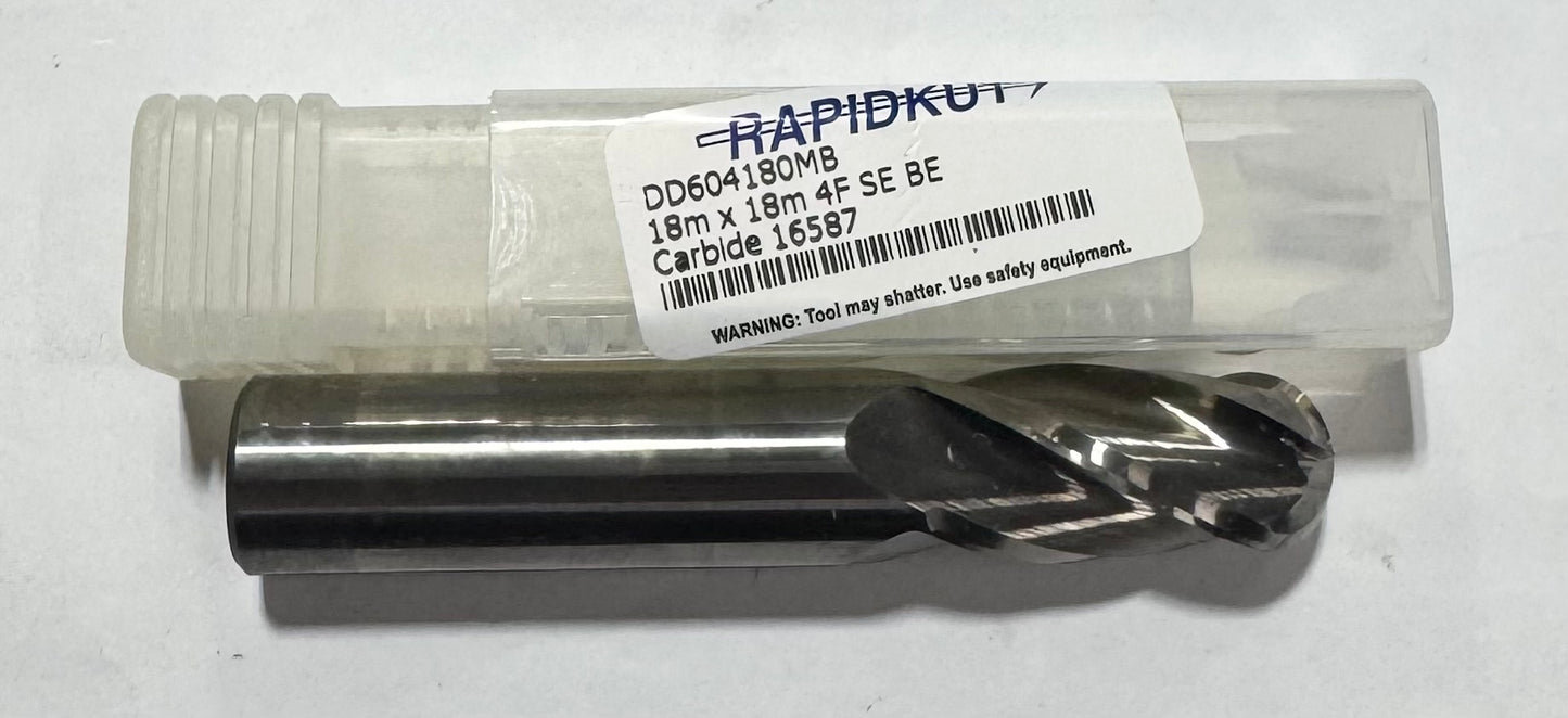 RapidKut 18mm Carbide Ball End Mill 4 Flute USA Made