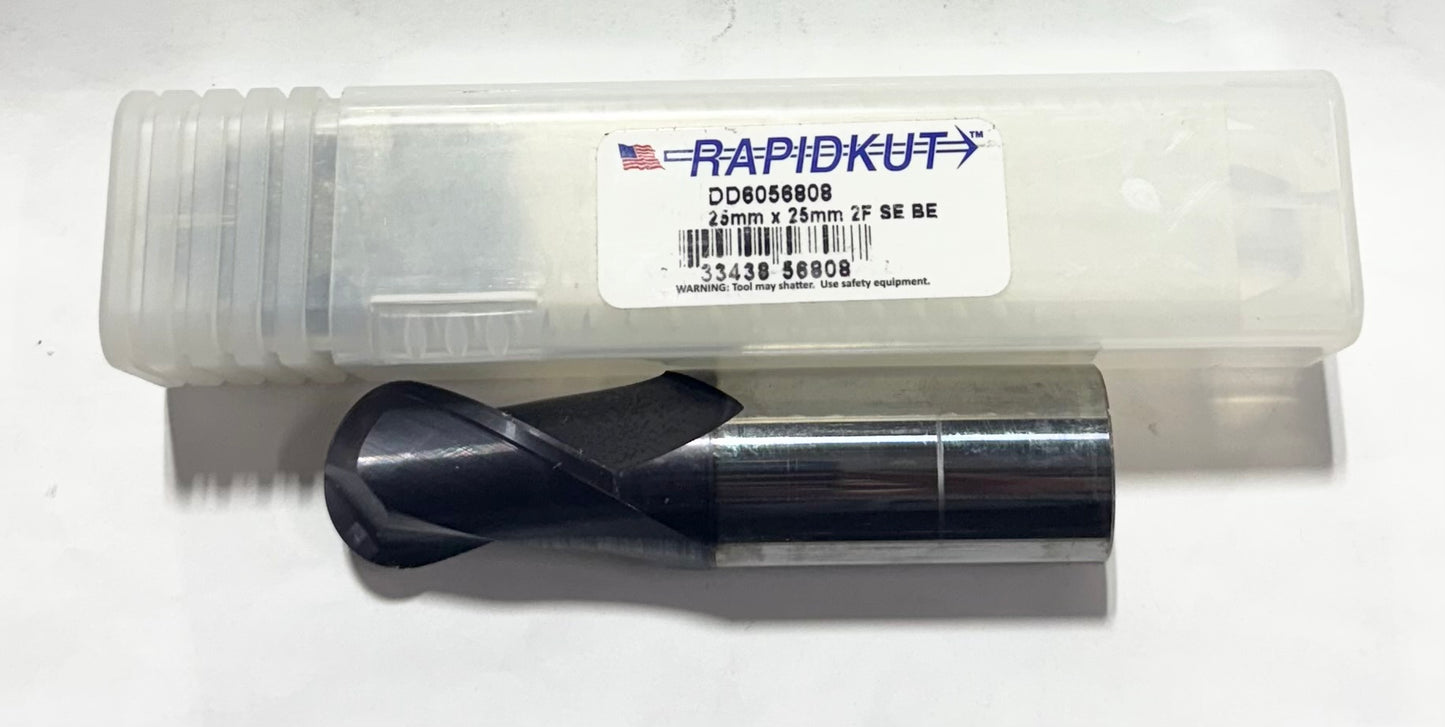 RapidKut 25mm Carbide Ball End Mill 2 Flute AlTiN Coated USA Made
