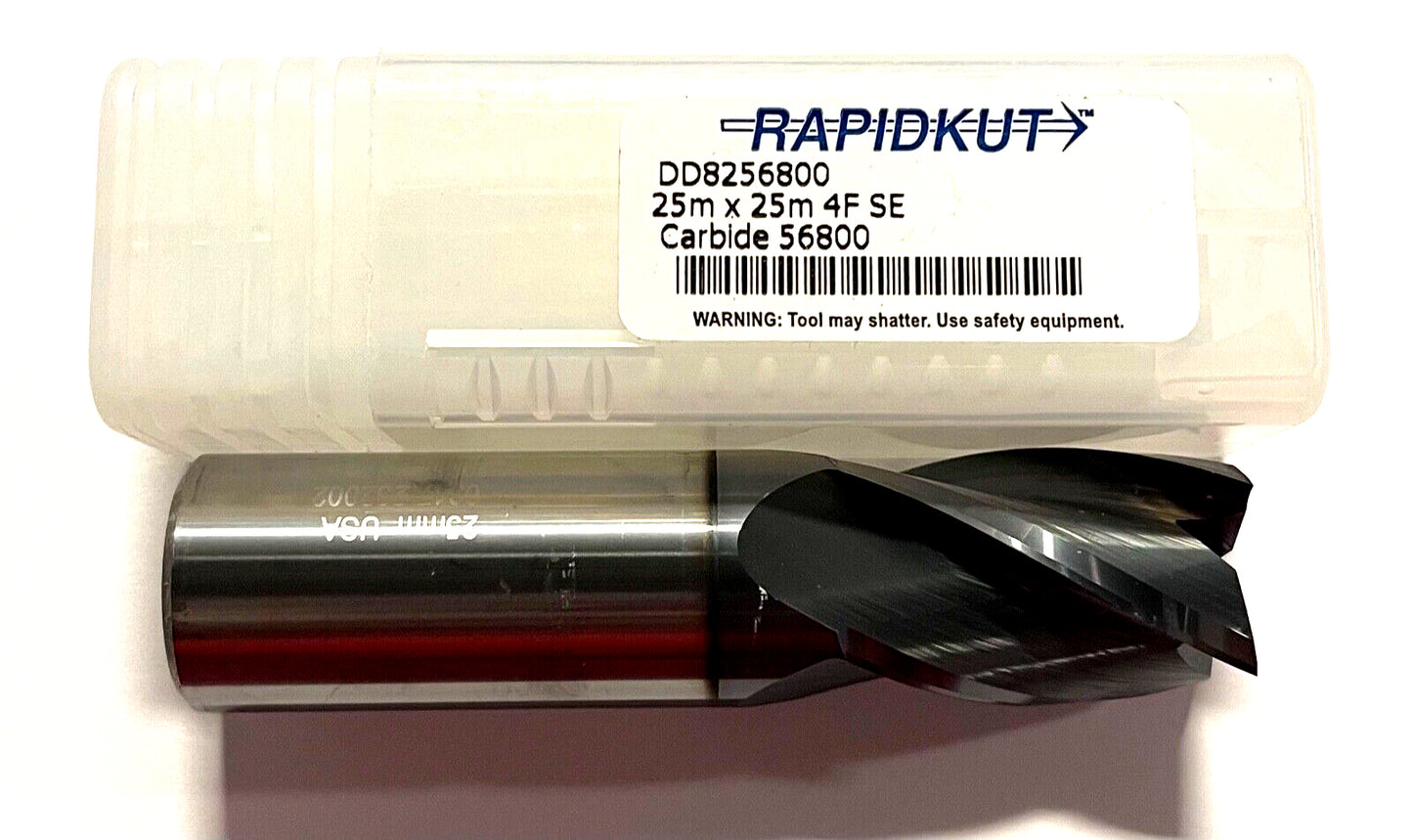 RapidKut 25mm Carbide End Mill AlTiN Coated 4 Flute 30° Helix USA Made