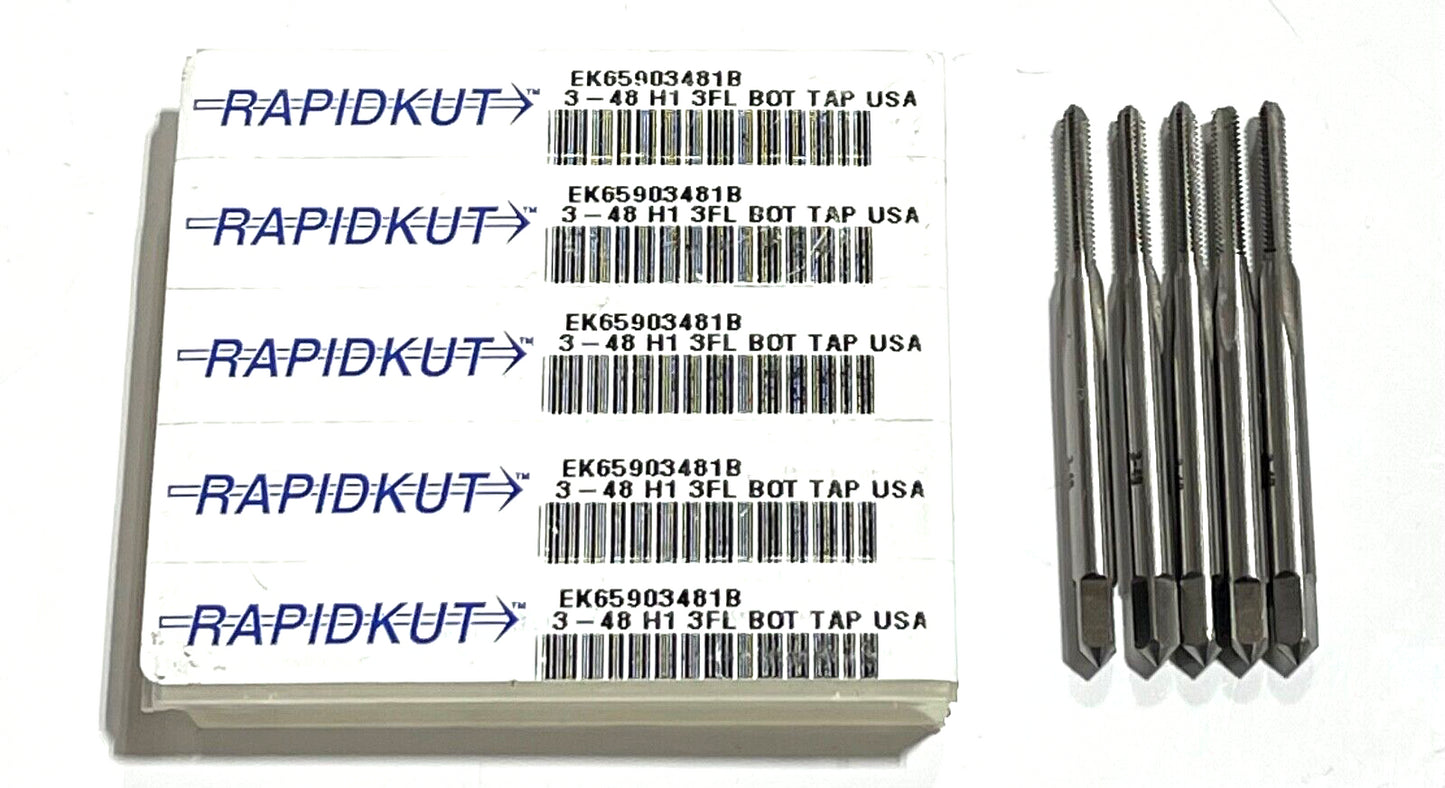 RapidKut 3-48 HSS Hand Tap H1 3 Flute Bottoming Tap USA Made 5 Pack
