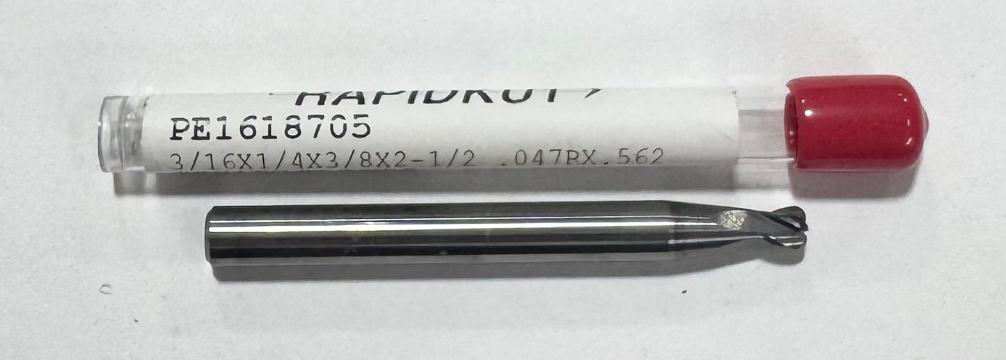 RapidKut 3/16" Carbide End Mill 4 Flute Necked .047" Radius TiAlN Coated