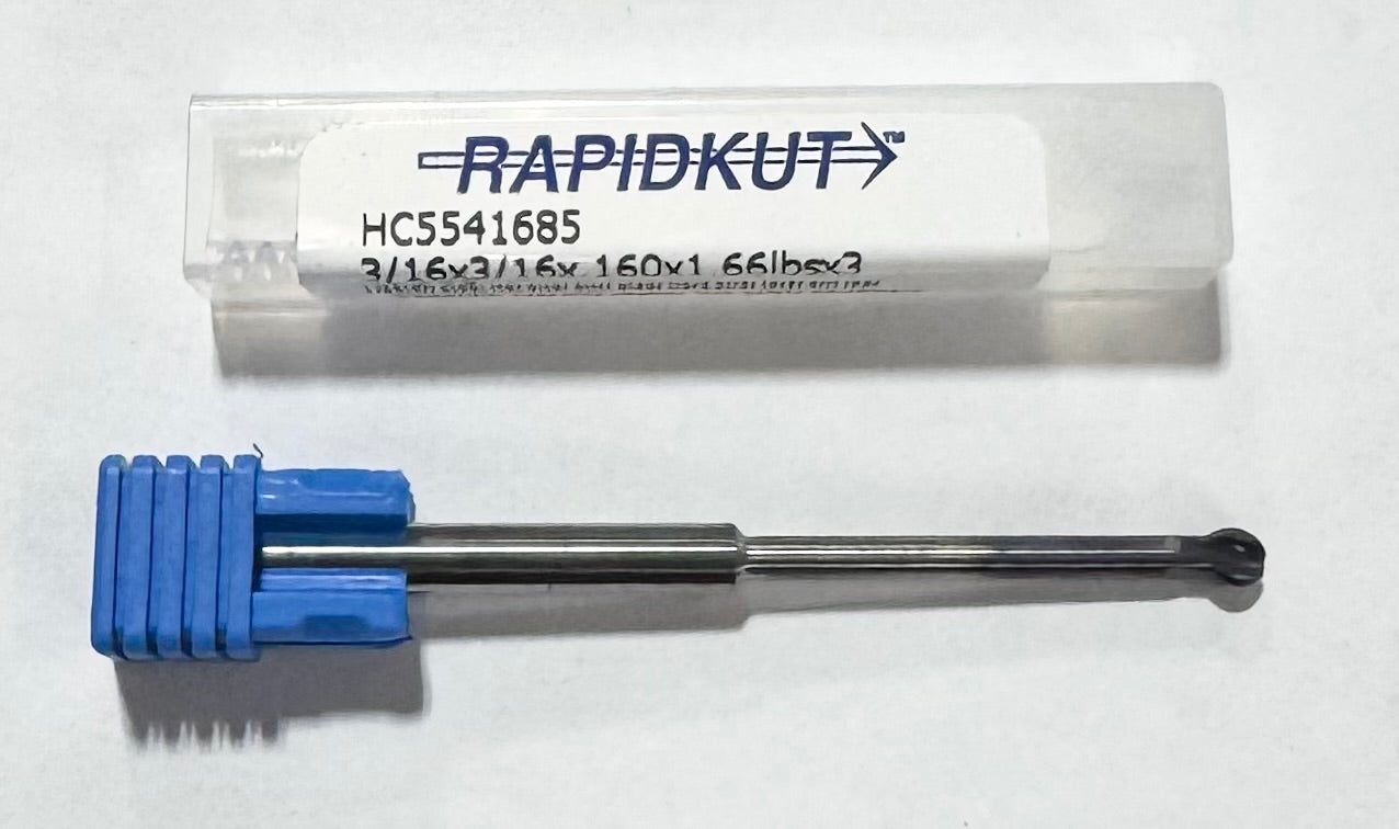 RapidKut 3/16" Carbide End Mill, Spherical Ball Nose, 4 Flute, nACo Coating