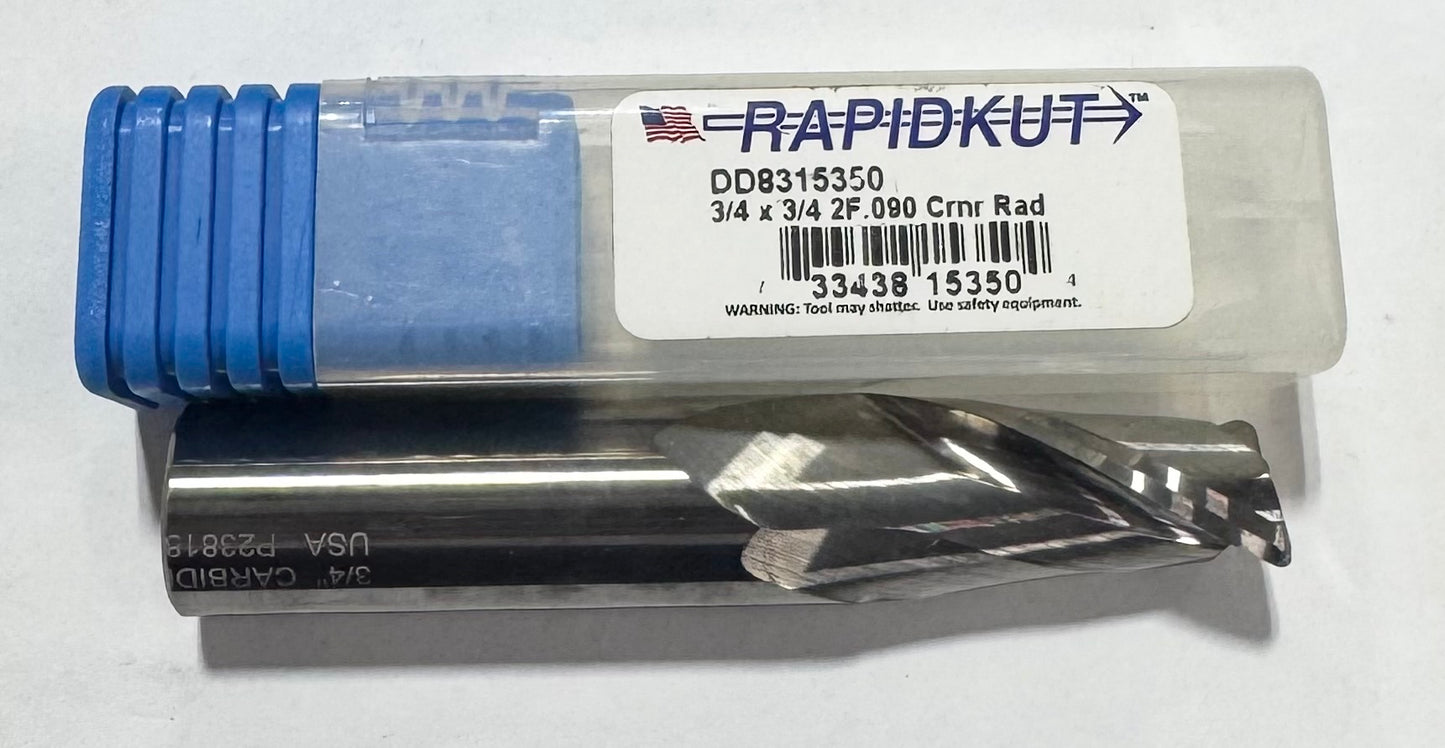 RapidKut 3/4" Carbide End Mill 2 Flute .090 Radius