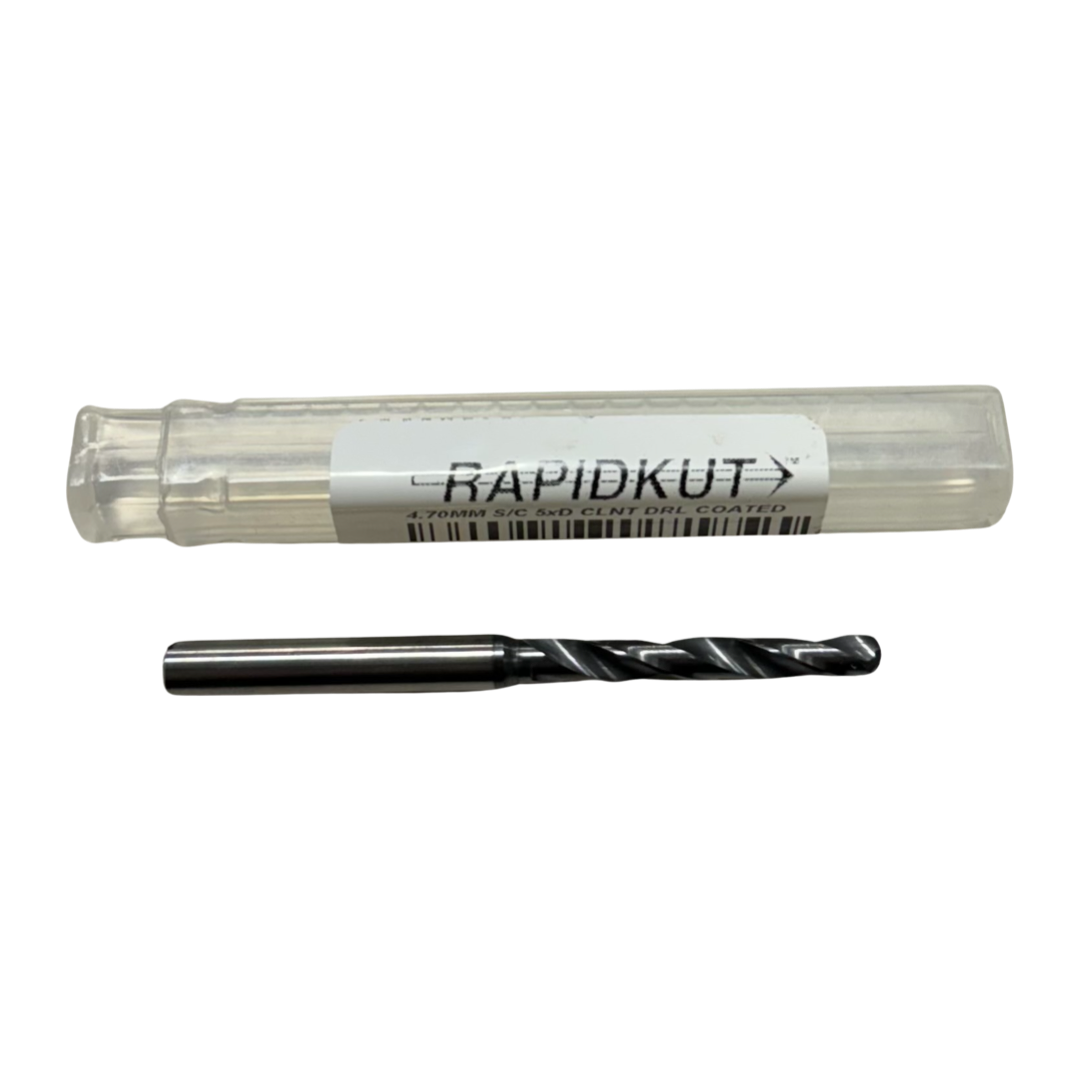 RapidKut 4.7mm Solid Carbide Drill 5xD TiAlN Coated Coolant Thru 2FL