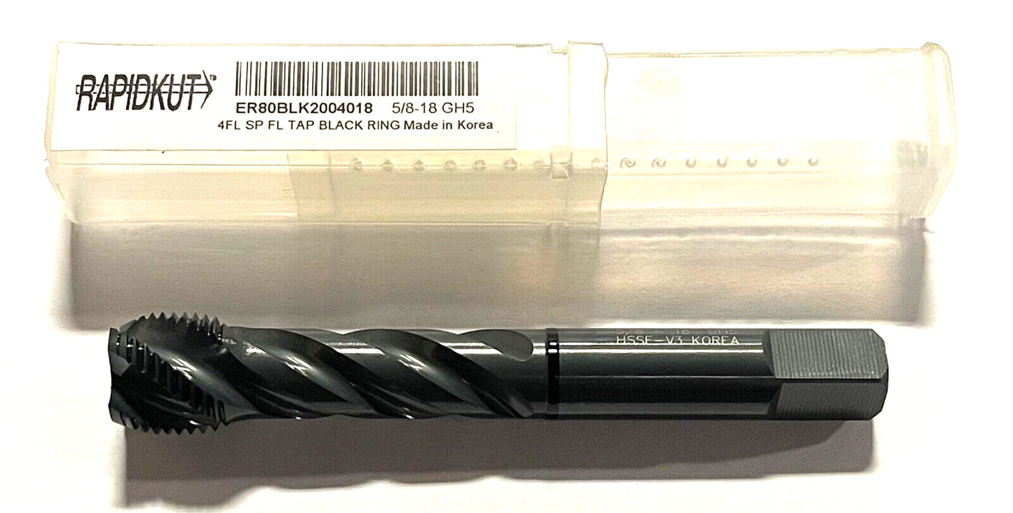 RapidKut 5/8-18 HSSE-V3 Spiral Flute Tap Semi-Bottoming Black Ring 4 Flute GH5