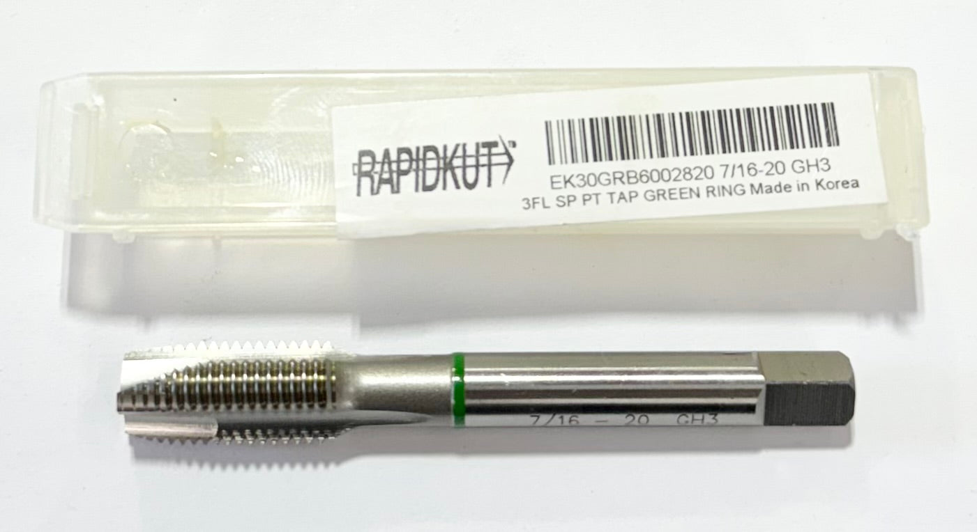RapidKut 7/16"-20 HSSE-V3 Spiral Point Plug Tap Green Ring 3FL GH3