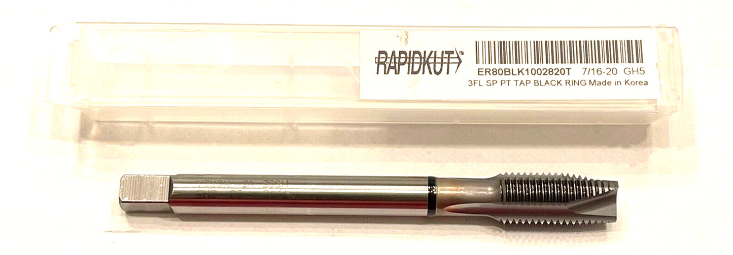 RapidKut 7/16-20 HSSE-V3 Spiral Point Plug Tap TiCN Coated Black Ring 3FL GH5