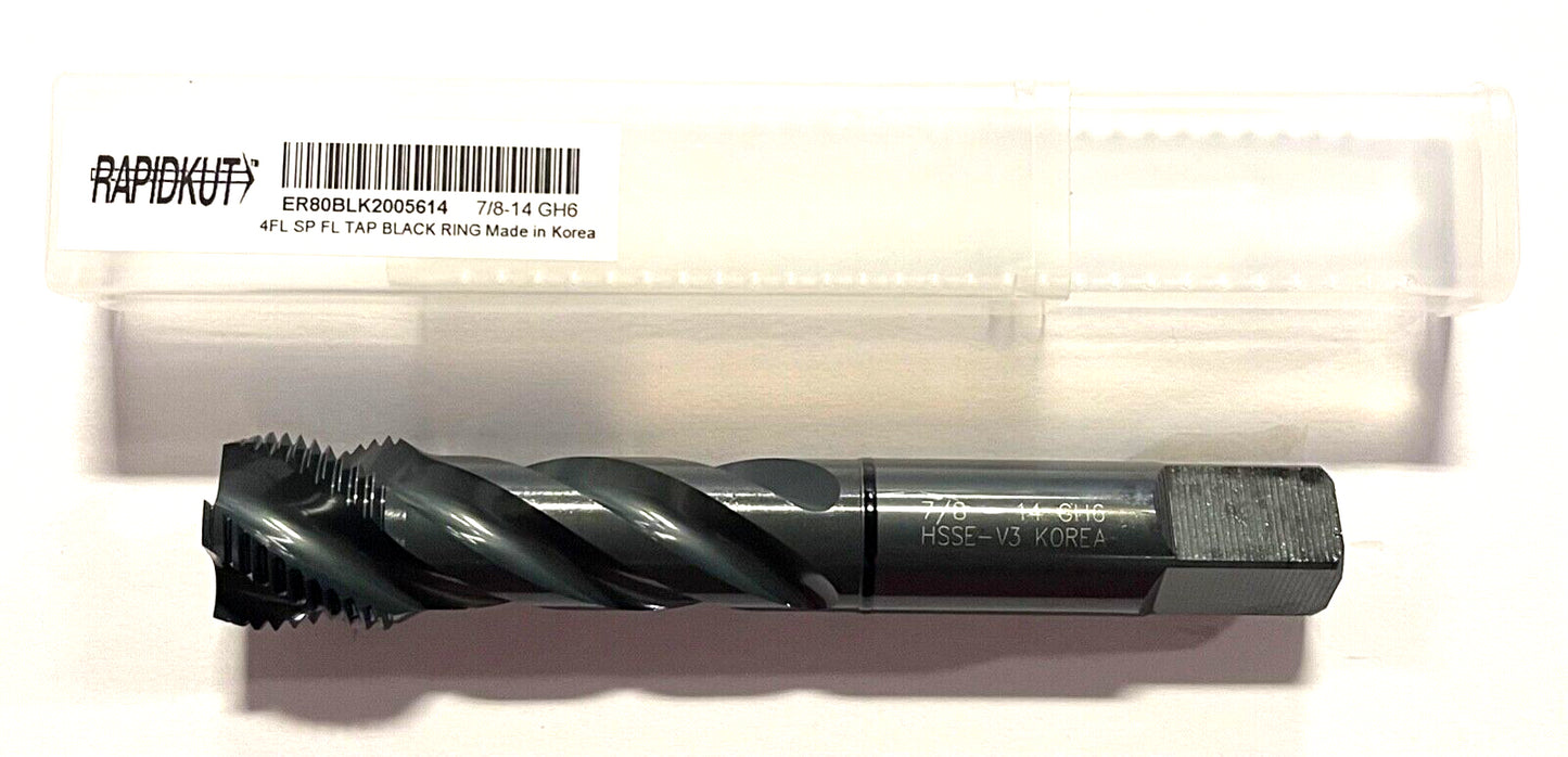 RapidKut 7/8-14 HSSE-V3 Semi-Bottoming Tap Spiral Flute Black Ring 4FL GH6